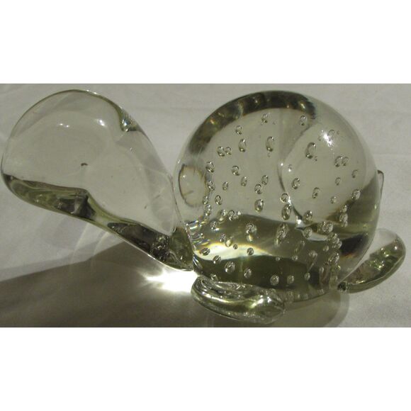 Vintage Blown Glass Turtle controlled bubbles clear bottom art glass paperweight - Picture 2 of 6